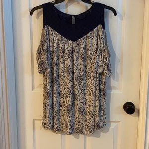 torrid Cold Shoulder Blouse 3 Navy Eyelet Yoke
